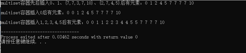 为multiset容器插入元素 为multiset容器插入元素